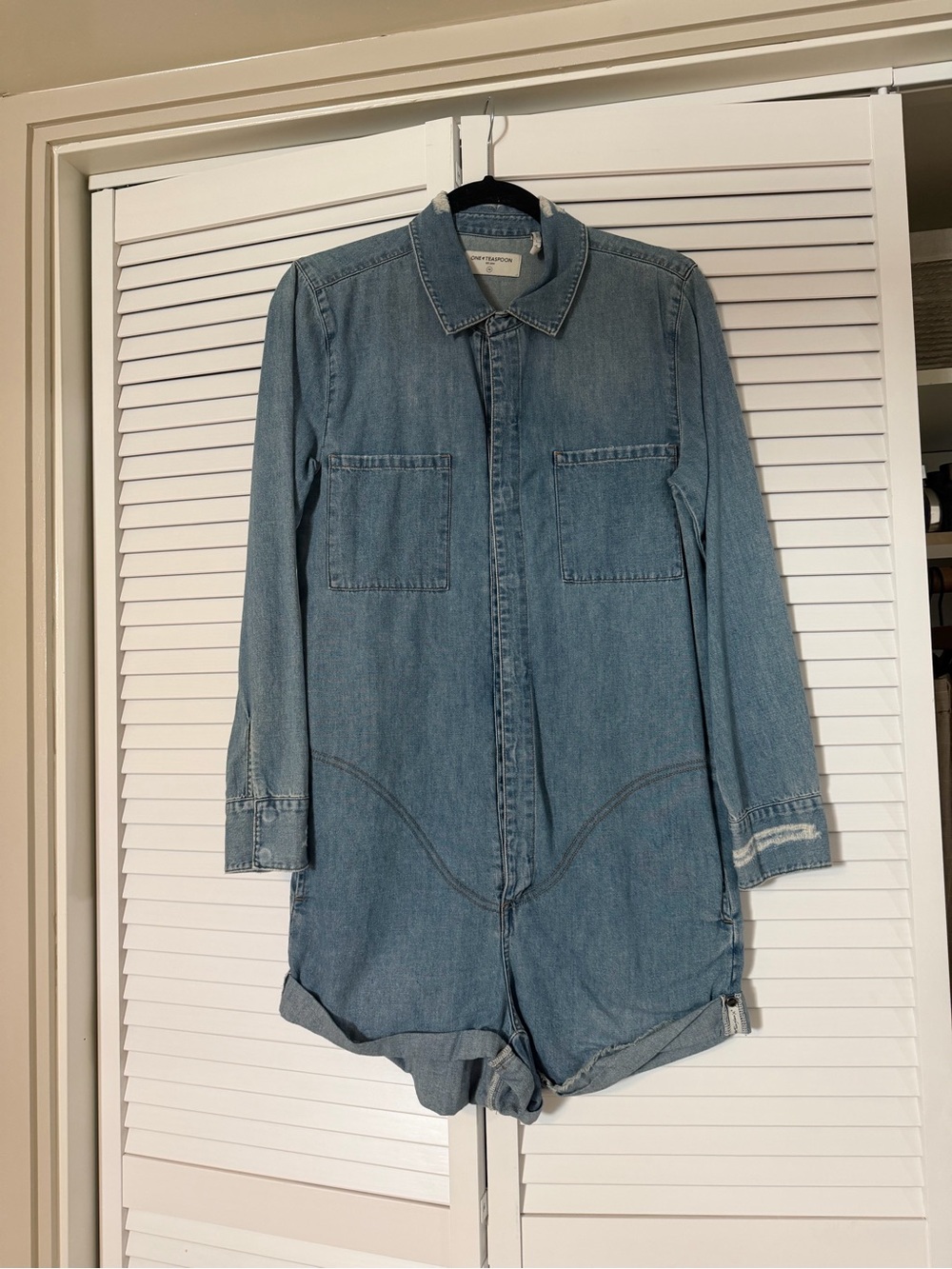 One Teaspoon Light Blue Denim Overalls Romper